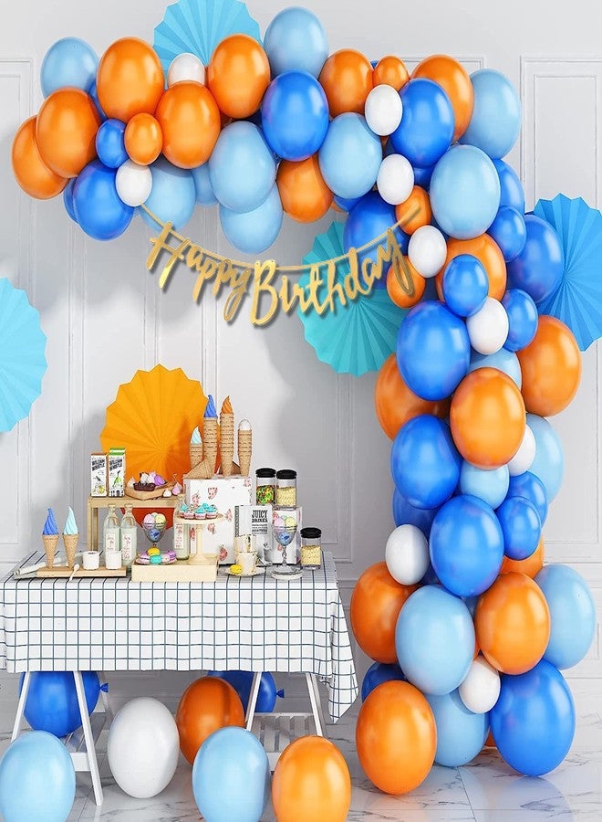 1iAM Birthday/First birthday decoration combo with Orange-Blue balloons,Golden banner(73pcs) - Image 1